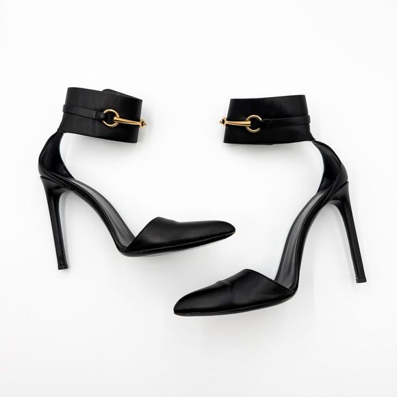 Gucci Black Leather Ursula Horsebit Ankle Cuff Pointed Toe Sandals 11.5 - Picture 12 of 12